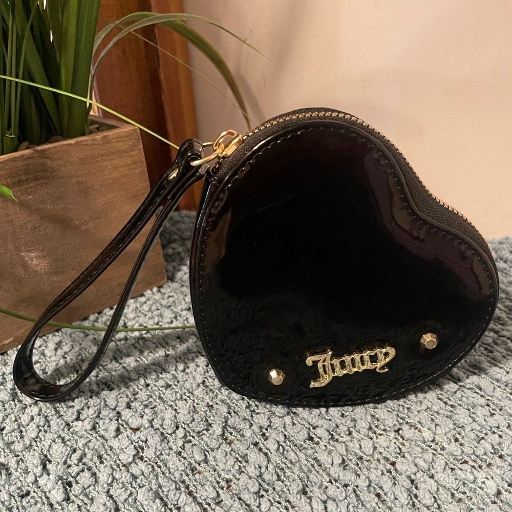 Juicy Couture Glossy Black Heart Wristlet